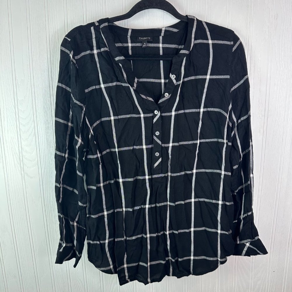 Talbots black and White plaid blouse Size medium